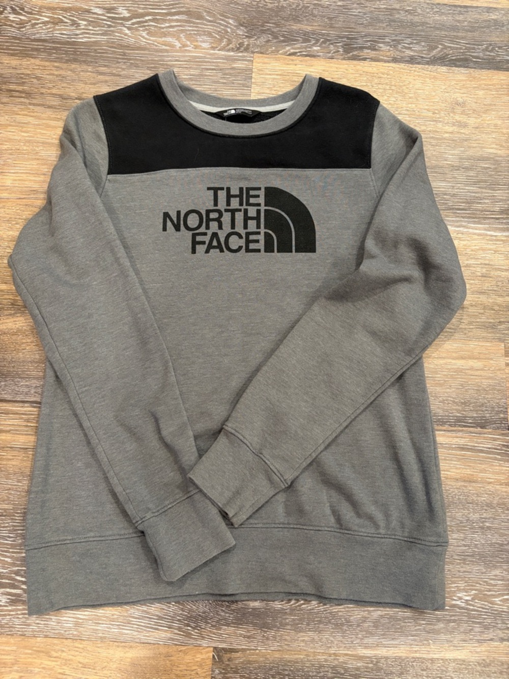 The North Face Women’s Grey Crewneck Sweatshirt with Black Yoke Logo